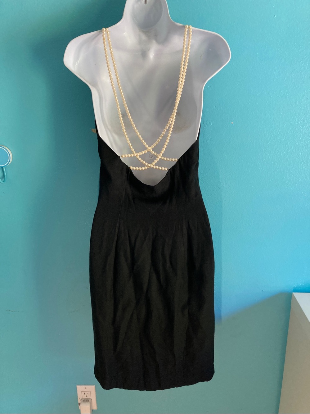 Geary Roark Kamisato Vintage Sz 10 Fits 6 Black Dress with Pearl Straps Side Zip